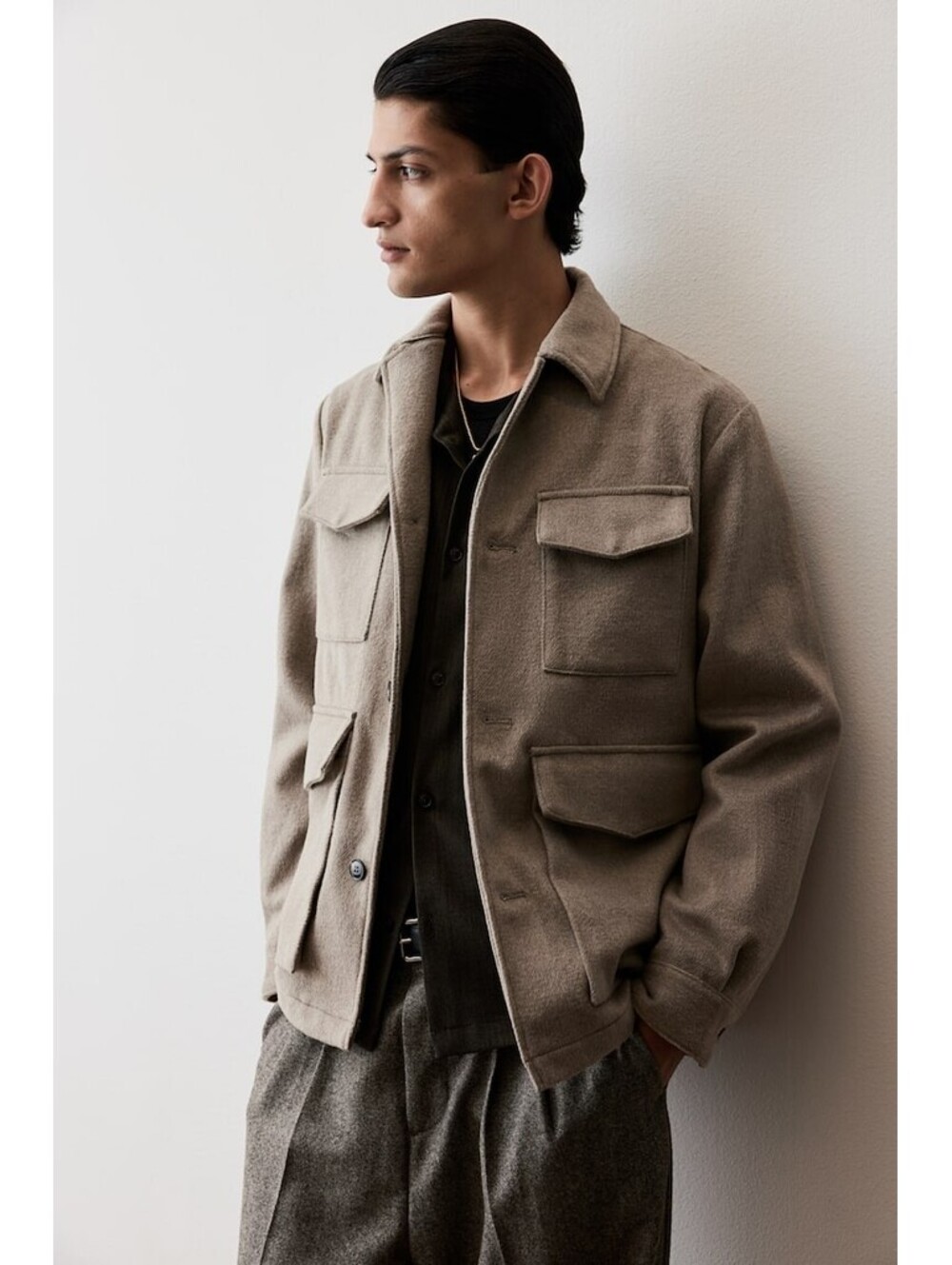 H&M Sz S Men's Tan Fall Winter Utility Jacket Shacket Pockets Casual or Work NWT